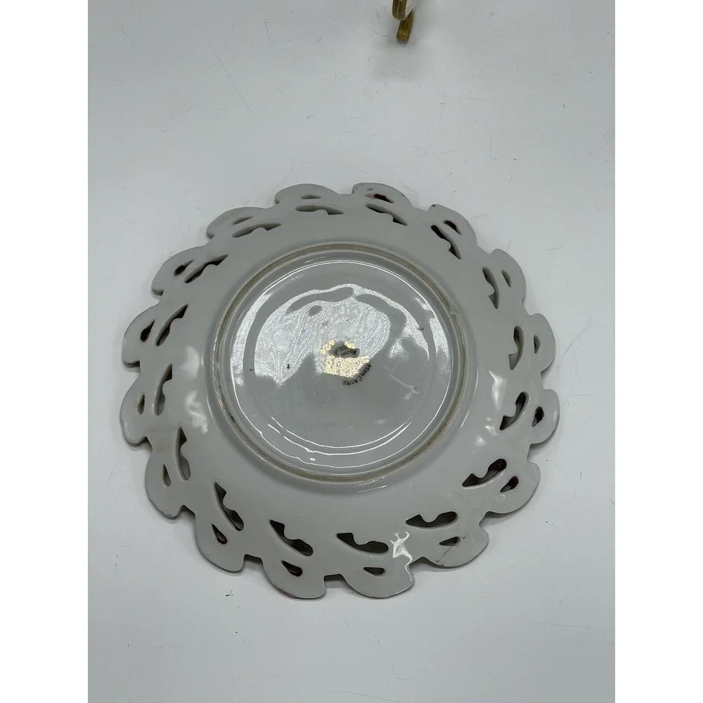 Vintage Lefton Saucer Plate 424 Lusterware Reticulated Ceramic Hand‎ Painted S2